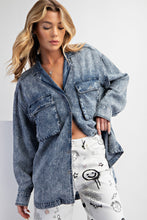 Load image into Gallery viewer, Easel Stone Washed Button Down Top in Washed Denim Shirts &amp; Tops Easel   

