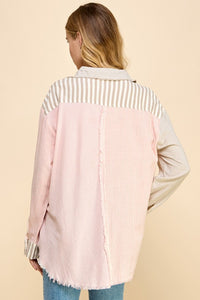 Millibon Multi Stripe Button Down Top in Taupe/Pink Shirts & Tops Millibon   