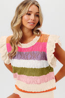 BiBi Open Knit Pointelle Top in Oatmeal Combo Shirts & Tops BiBi   