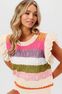 BiBi Open Knit Pointelle Top in Oatmeal Combo Shirts & Tops BiBi   