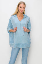 Load image into Gallery viewer, J.Her Short Sleeve Pullover Hooded Top in Vintage Blue Shirts &amp; Tops J.Her   
