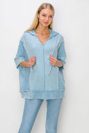 J.Her Short Sleeve Pullover Hooded Top in Vintage Blue Shirts & Tops J.Her   