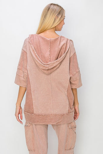 J.Her Short Sleeve Pullover Hooded Top in Sugar Rose Shirts & Tops J.Her   