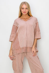 J.Her Short Sleeve Pullover Hooded Top in Sugar Rose Shirts & Tops J.Her   
