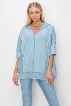 Load image into Gallery viewer, J.Her Short Sleeve Pullover Hooded Top in Vintage Blue Shirts &amp; Tops J.Her   
