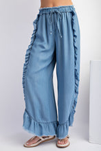 Load image into Gallery viewer, Easel Chambray Pants with Ruffle Details in Light Denim Pants Easel   
