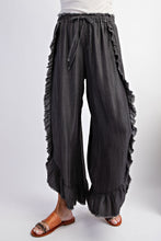 Load image into Gallery viewer, Easel Chambray Pants with Ruffle Details in Black Pants Easel   
