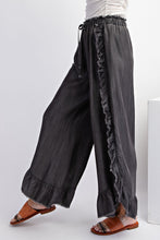 Load image into Gallery viewer, Easel Chambray Pants with Ruffle Details in Black Pants Easel   
