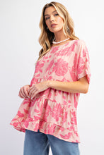 Load image into Gallery viewer, Easel Peach Blossom Print Babydoll Tunic Top in Blush Shirts &amp; Tops Easel   
