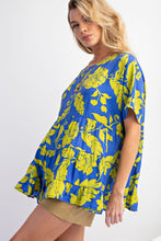Load image into Gallery viewer, Easel Peach Blossom Print Babydoll Tunic Top in Peri Blue Shirts &amp; Tops Easel   
