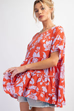 Load image into Gallery viewer, Easel Peach Blossom Print Babydoll Tunic Top in Persimmon ON ORDER Shirts &amp; Tops Easel   
