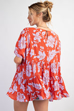 Load image into Gallery viewer, Easel Peach Blossom Print Babydoll Tunic Top in Persimmon ON ORDER Shirts &amp; Tops Easel   

