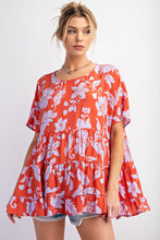Load image into Gallery viewer, Easel Peach Blossom Print Babydoll Tunic Top in Persimmon Shirts &amp; Tops Easel   
