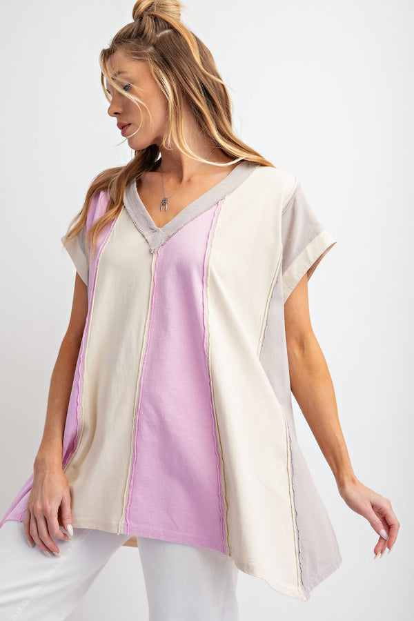 Easel Color Block Tunic Top in Rose Grey Shirts & Tops Easel   
