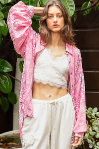 POL OVERSIZED Paisley Print Button Down Top in Pink