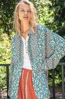 POL OVERSIZED Paisley Print Button Down Top in Teal