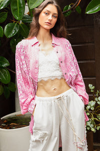 POL OVERSIZED Paisley Print Button Down Top in Pink