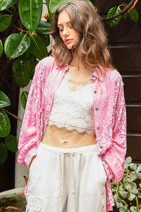 POL OVERSIZED Paisley Print Button Down Top in Pink