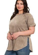 Load image into Gallery viewer, Acid Washed French Terry Raglan Top in Mocha Shirts &amp; Tops Zenana   
