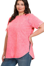 Load image into Gallery viewer, Acid Washed French Terry Raglan Top in Fuchsia Shirts &amp; Tops Zenana   
