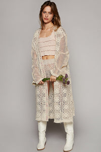 POL Open Front Long Crochet Cardigan in Natural Cardigan POL Clothing   