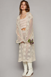 POL Open Front Long Crochet Cardigan in Natural Cardigan POL Clothing   