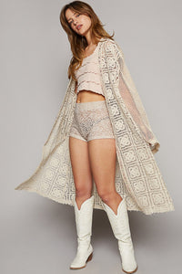 POL Open Front Long Crochet Cardigan in Natural Cardigan POL Clothing   