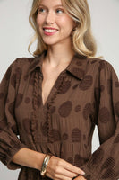 Umgee Solid Dotted Tiered Midi Dress in Brown