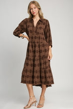 Load image into Gallery viewer, Umgee Solid Dotted Tiered Midi Dress in Brown
