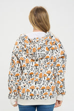 Load image into Gallery viewer, Yellow Mushroom Print Zip Up Hooded Jacket in Grey Jacket SM Wardrobe   
