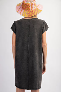 Easel Mineral Washed Cotton Knit Dress in Black