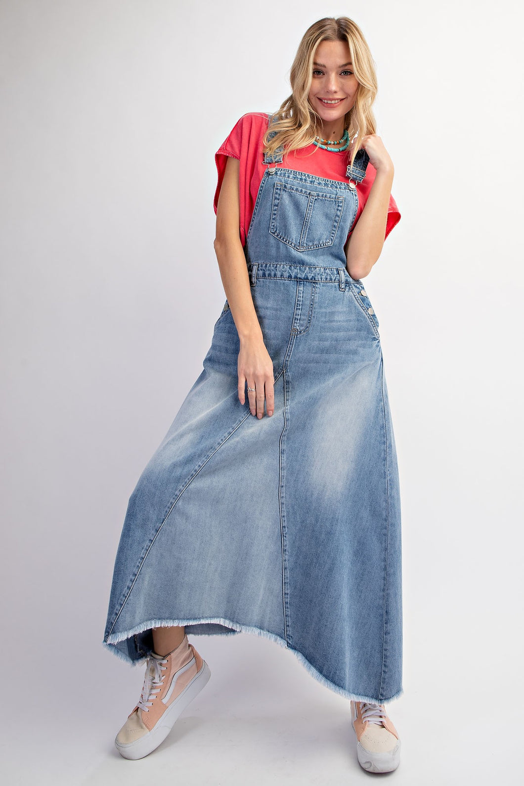 Easel Denim Overall Dress in Washed Denim ON ORDER Dress Easel   