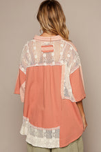 Load image into Gallery viewer, POL Oversized Thermal and Lace Button Down Top in Blush Multi Shirts &amp; Tops POL Clothing   
