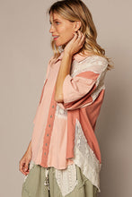 Load image into Gallery viewer, POL Oversized Thermal and Lace Button Down Top in Blush Multi Shirts &amp; Tops POL Clothing   
