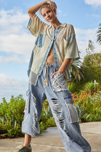 Load image into Gallery viewer, POL Oversized Thermal and Lace Button Down Top in Denim Multi Shirts &amp; Tops POL Clothing   
