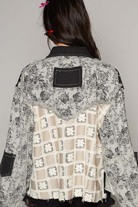 POL Floral Print Button Down Jacket in Grey/Black Jacket POL Clothing   