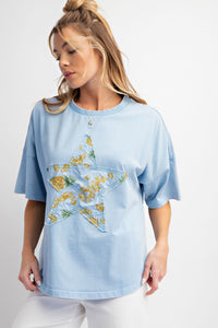 Easel Front Star Patched Pineapple Print Top in Peri Blue Shirts & Tops Easel   