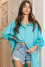 Load image into Gallery viewer, BucketList Textured Stripe Oversized Button Down Top in Jade Shirts &amp; Tops Bucketlist   
