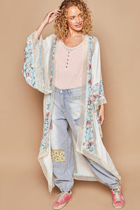POL Open Front Hi Low Cardigan in White/Blue