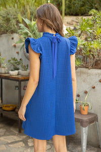 VOY Solid Color Textured Knit Dress in Royal Blue Dresses VOY   