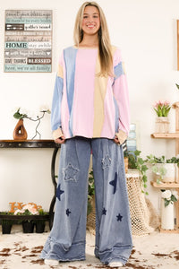 BlueVelvet Colorblock Terry Knit Top in Pink Combo Shirts & Tops BlueVelvet   