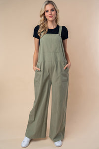 White Birch Solid Color Overalls in Sage