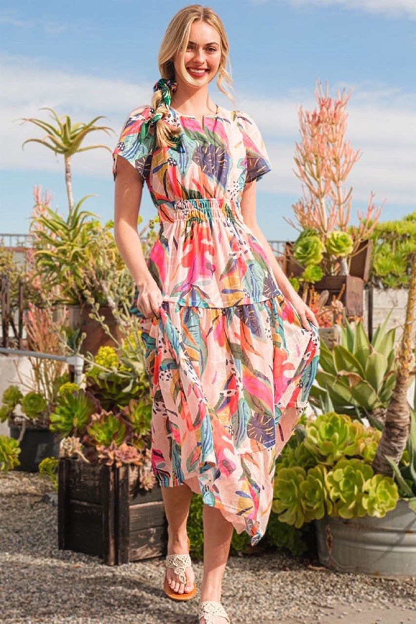 Lime 'N' Chili Abstract Print Maxi Dress in Fuchsia Combo