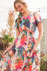 Lime 'N' Chili Abstract Print Maxi Dress in Fuchsia Combo