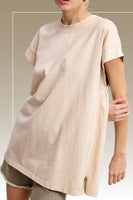 La Miel Solid Color Mineral Washed Basic Top in Almond Milk