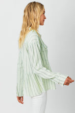 Load image into Gallery viewer, Mystree Washed Peplum Striped Top in Light Sage
