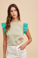 AnnieWear Striped Knit Top in Peach/Emerald Shirts & Tops AnnieWear   
