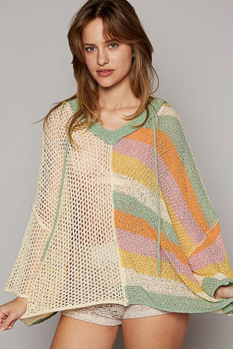 POL Colorblock Hooded Sweater Top in Natural Multi Shirts & Tops POL Clothing   