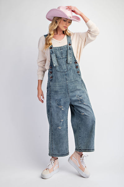 Easel Loose Fit Overalls in Washed Denim – June Adel
