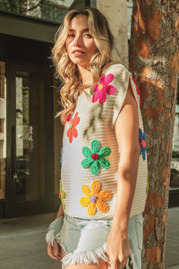 BiBi Crochet Flower Embroidery Sleeveless Top in Ivory Multi ON ORDER Shirts & Tops BiBi   